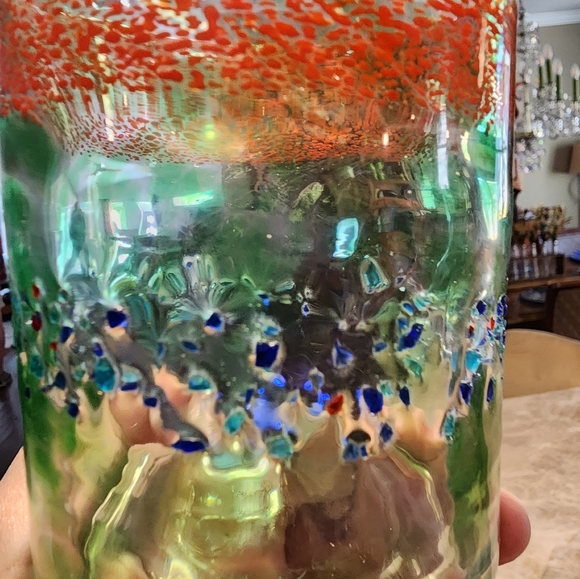 Handmade and Hand Blown Art Glass Lowball colorful set of 2 glasses. - Picture 4 of 9